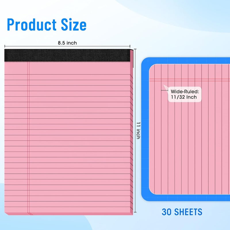 Ciphyfee 6pcs Legal Pads 8.5 x 11, Notepads 8.5 x 11 Inch, Color Note Pads Clear Print Writing Pads of Paper, Memo Pads , Perforate Legal Notepads Paper , Wide Ruled Lined with Sturdy Back,30 Sheets/Pack - Image 2